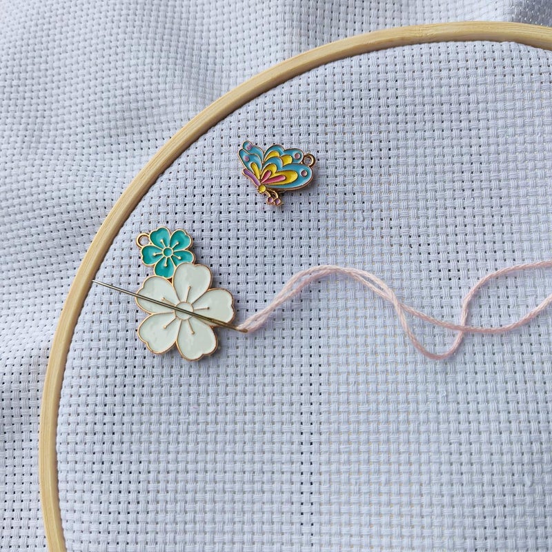 ESWEUOOM 2 Pieces Flower Butterfly Needle Minders, Women Magnetic Needle Nanny Keeper, Cute Cross Stitch Embroidery Needlepoint Needlework Accessories Set for Sewing Needle and Pin Holders (Blue) - Image 2